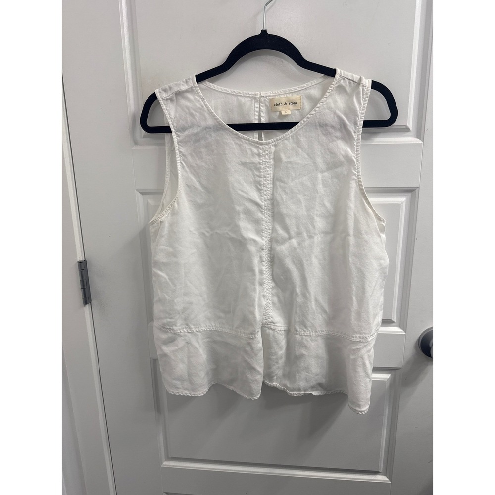 Cloth & Stone Womens White Sleeveless Open Back Peplum Lyocell Blouse Large